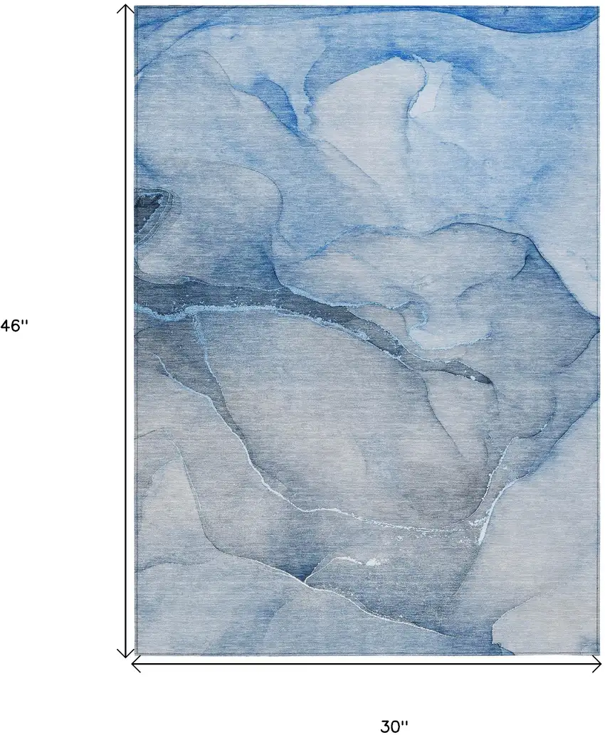 3' X 4' Blue Abstract Washable Non Skid Indoor Outdoor Area Rug Photo 3