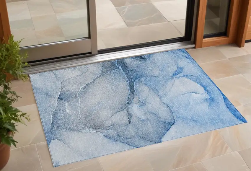 Blue Abstract Washable Non Skid Indoor Outdoor Area Rug Photo 1