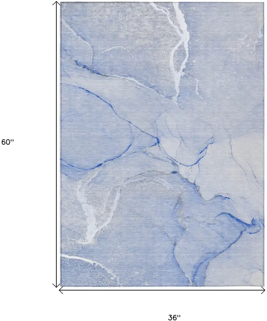Blue Abstract Washable Non Skid Indoor Outdoor Area Rug Photo 3