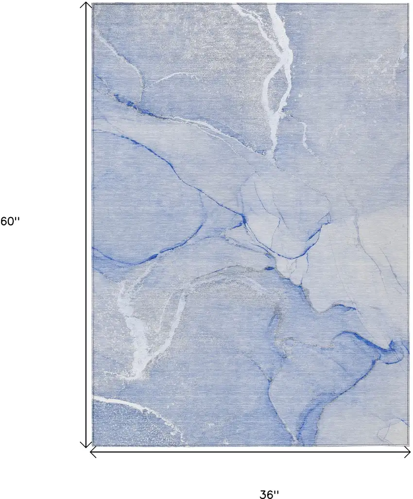 Blue Abstract Washable Non Skid Indoor Outdoor Area Rug Photo 3