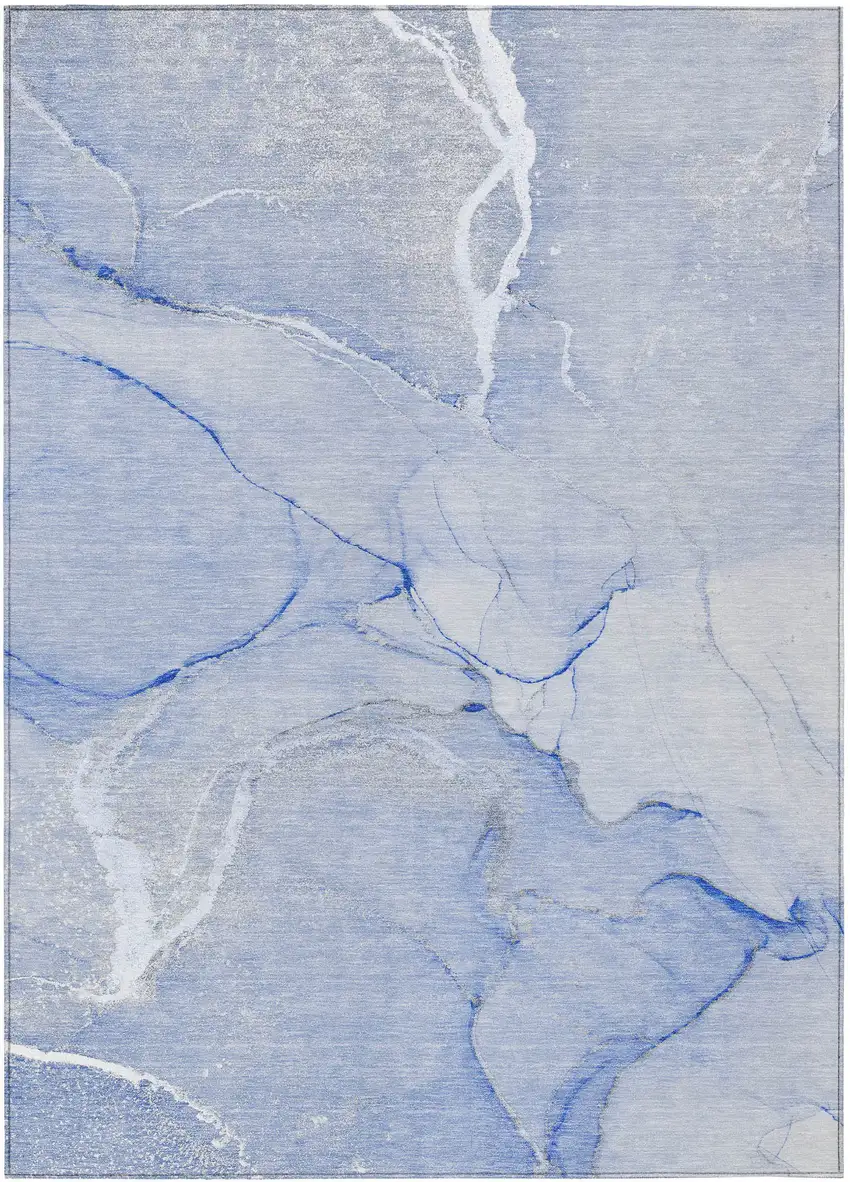 Blue Abstract Washable Non Skid Indoor Outdoor Area Rug Photo 2