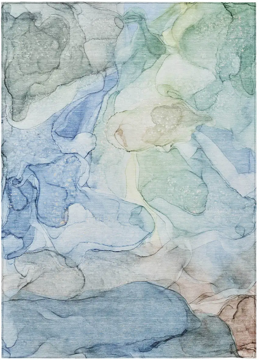 Blue Abstract Washable Non Skid Indoor Outdoor Area Rug Photo 2