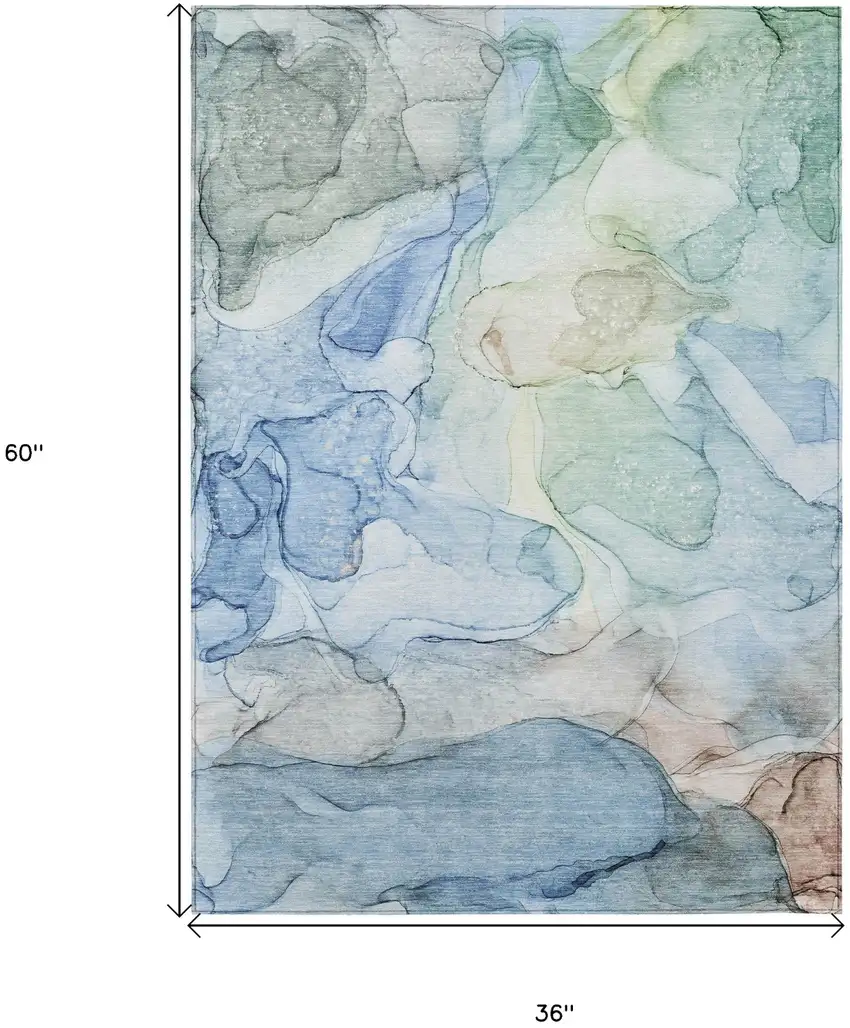 Blue Abstract Washable Non Skid Indoor Outdoor Area Rug Photo 3
