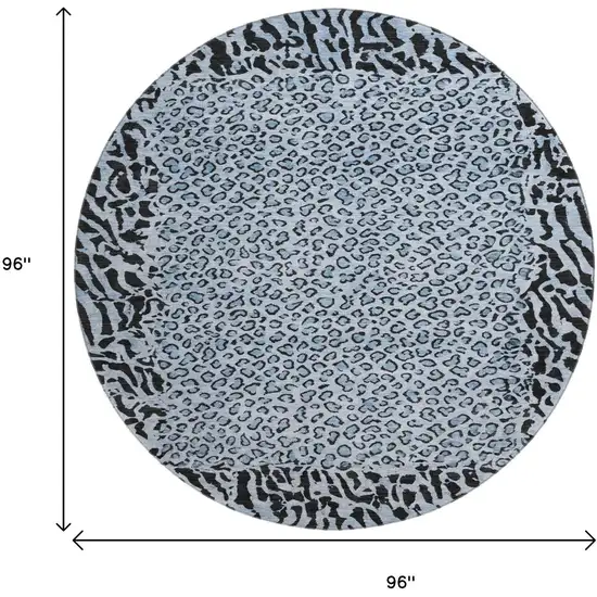 8' X 8' Blue And Black Animal Print Washable Round Rug With UV Protection Photo 9