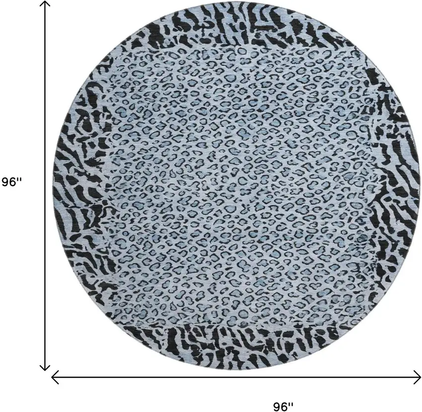 8' X 8' Blue And Black Animal Print Washable Round Rug With UV Protection Photo 9