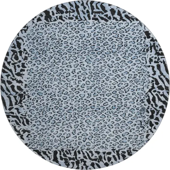 8' X 8' Blue And Black Animal Print Washable Round Rug With UV Protection Photo 1