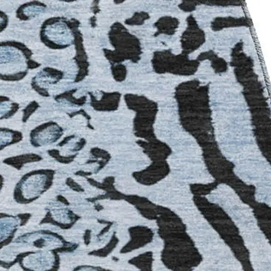 8' X 8' Blue And Black Animal Print Washable Round Rug With UV Protection Photo 3