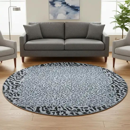 8' X 8' Blue And Black Animal Print Washable Round Rug With UV Protection Photo 2