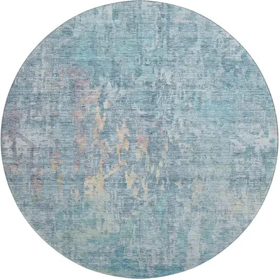 8' X 8' Blue And Gold Abstract Washable Round Rug With UV Protection Photo 1