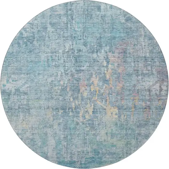 8' X 8' Blue And Gold Abstract Washable Round Rug With UV Protection Photo 3