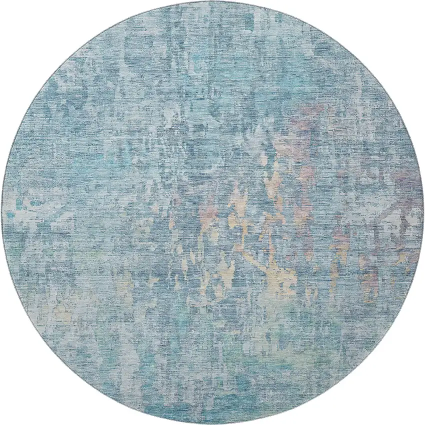 8' X 8' Blue And Gold Abstract Washable Round Rug With UV Protection Photo 3
