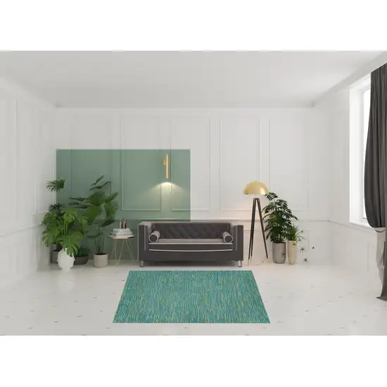 7' X 7' Blue And Green Square Striped Non Skid Indoor Outdoor Area Rug Photo 2