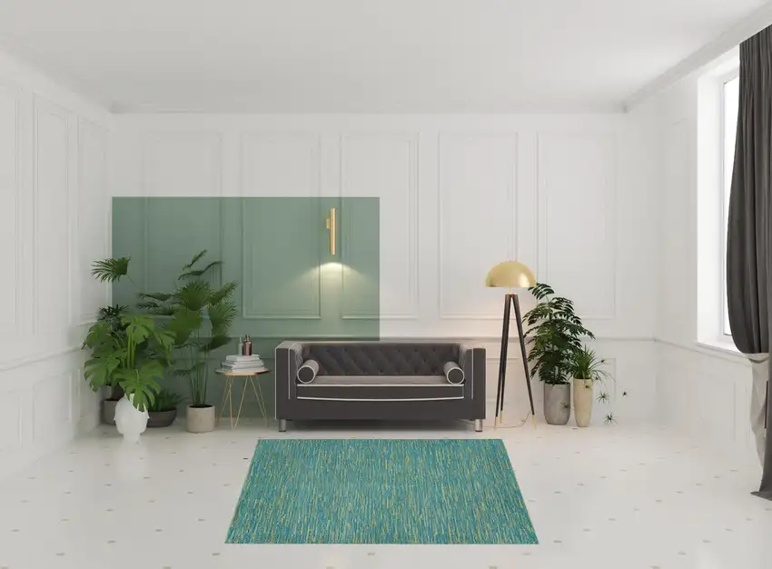 7' X 7' Blue And Green Square Striped Non Skid Indoor Outdoor Area Rug Photo 2