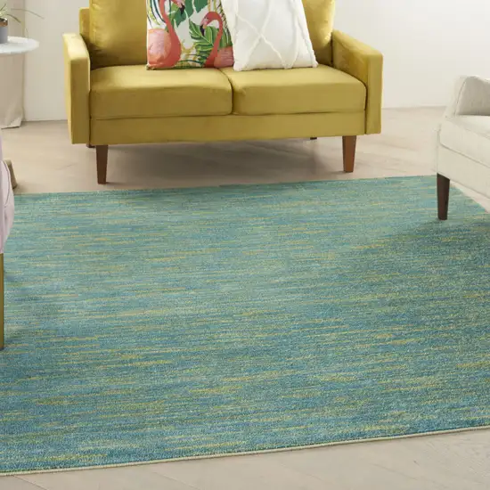 7' Blue And Green Square Indoor Outdoor Area Rug Photo 7