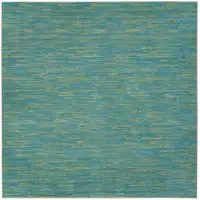Photo of 7' X 7' Blue And Green Square Striped Non Skid Indoor Outdoor Area Rug