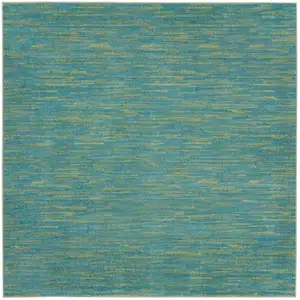 Photo of 7' X 7' Blue And Green Square Striped Non Skid Indoor Outdoor Area Rug