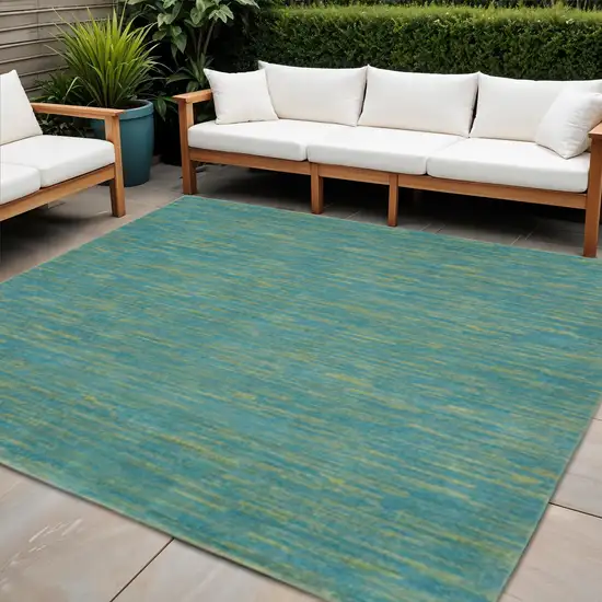 7' Blue And Green Square Indoor Outdoor Area Rug Photo 2