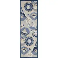 Photo of 2' X 6' Blue And Grey Floral Non Skid Indoor Outdoor Runner Rug