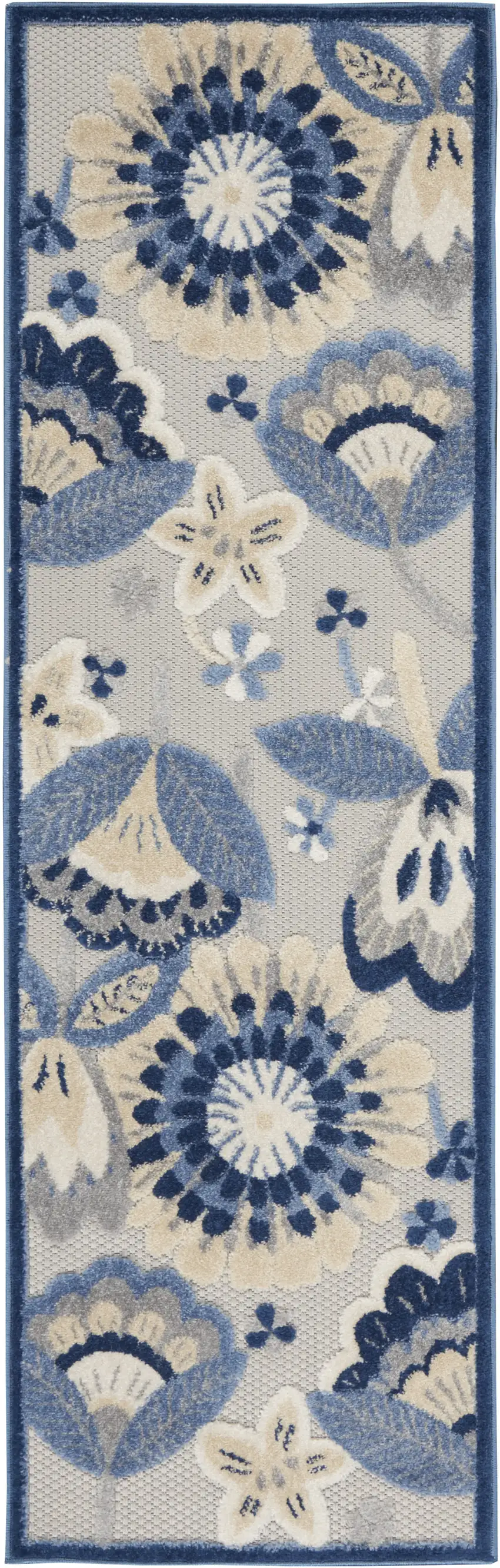 2' X 6' Blue And Grey Floral Non Skid Indoor Outdoor Runner Rug Photo 2