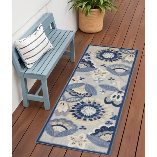 6' Blue And Gray Indoor Outdoor Runner Rug Photo 2