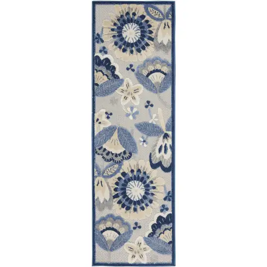 8' Blue And Gray Indoor Outdoor Runner Rug Photo 1