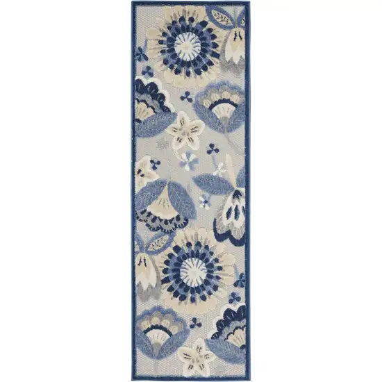 2' X 8' Blue And Grey Floral Non Skid Indoor Outdoor Runner Rug Photo 2