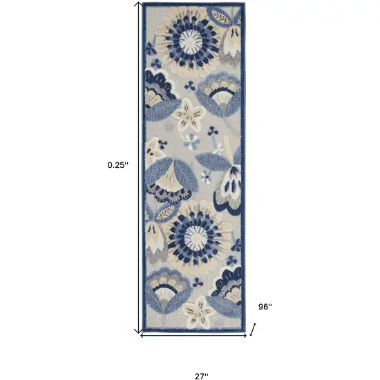 2' X 8' Blue And Grey Floral Non Skid Indoor Outdoor Runner Rug Photo 5