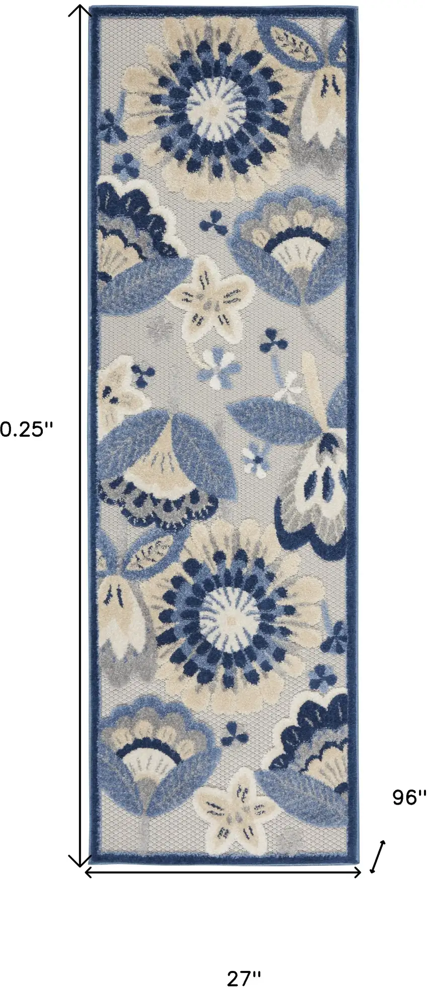 2' X 8' Blue And Grey Floral Non Skid Indoor Outdoor Runner Rug Photo 5