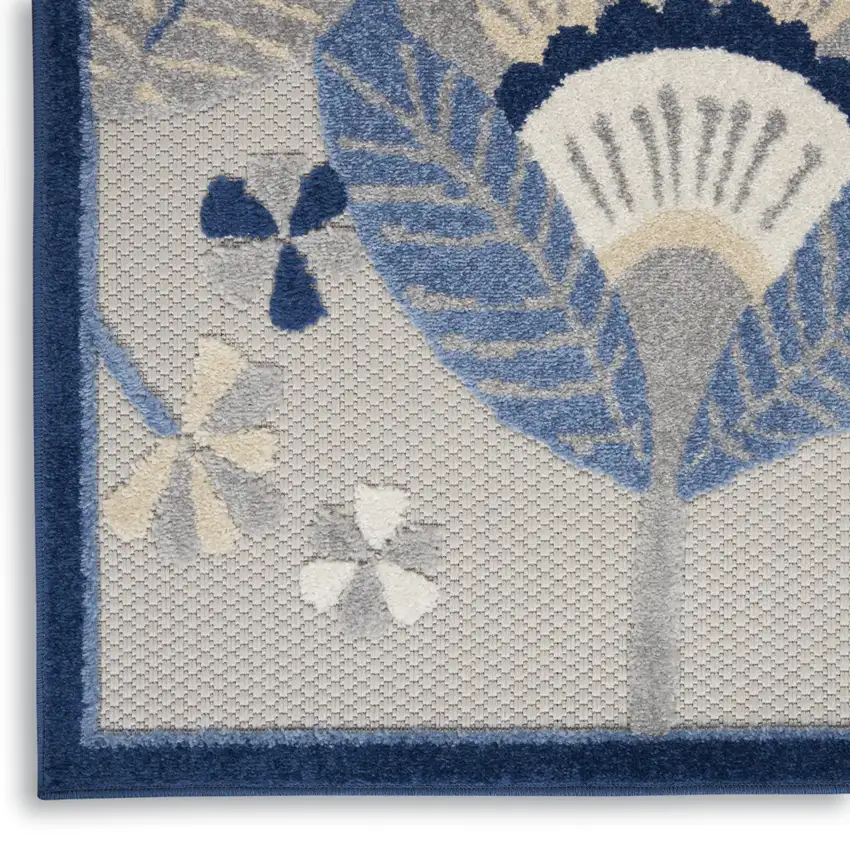 2' X 8' Blue And Grey Floral Non Skid Indoor Outdoor Runner Rug Photo 8
