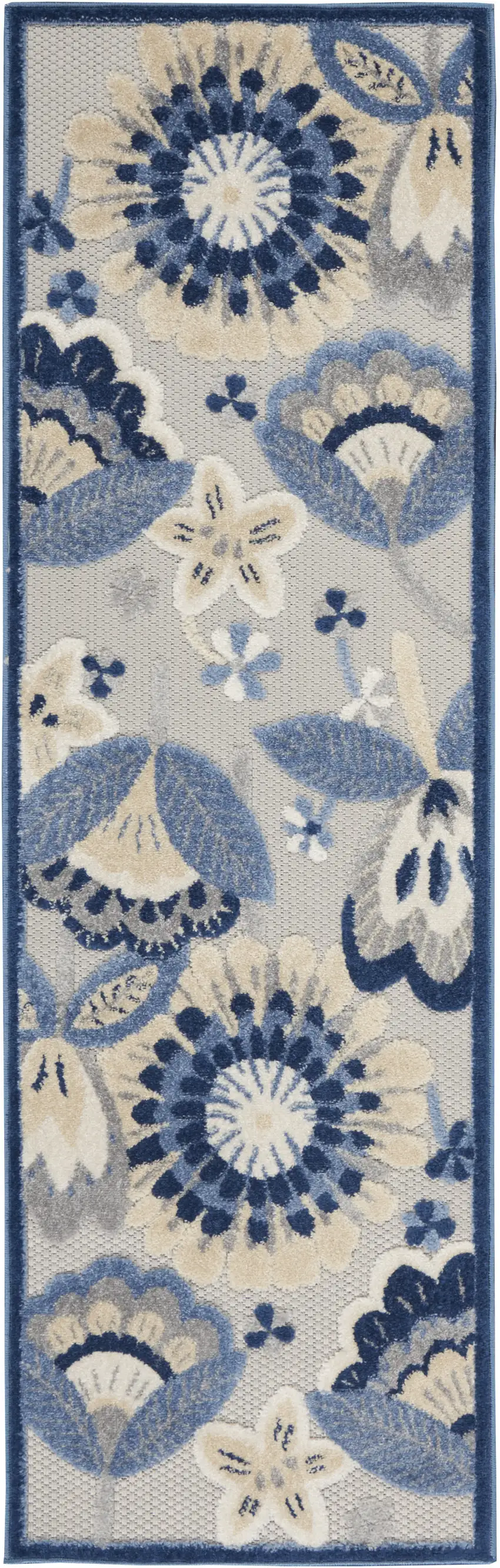 2' X 8' Blue And Grey Floral Non Skid Indoor Outdoor Runner Rug Photo 1