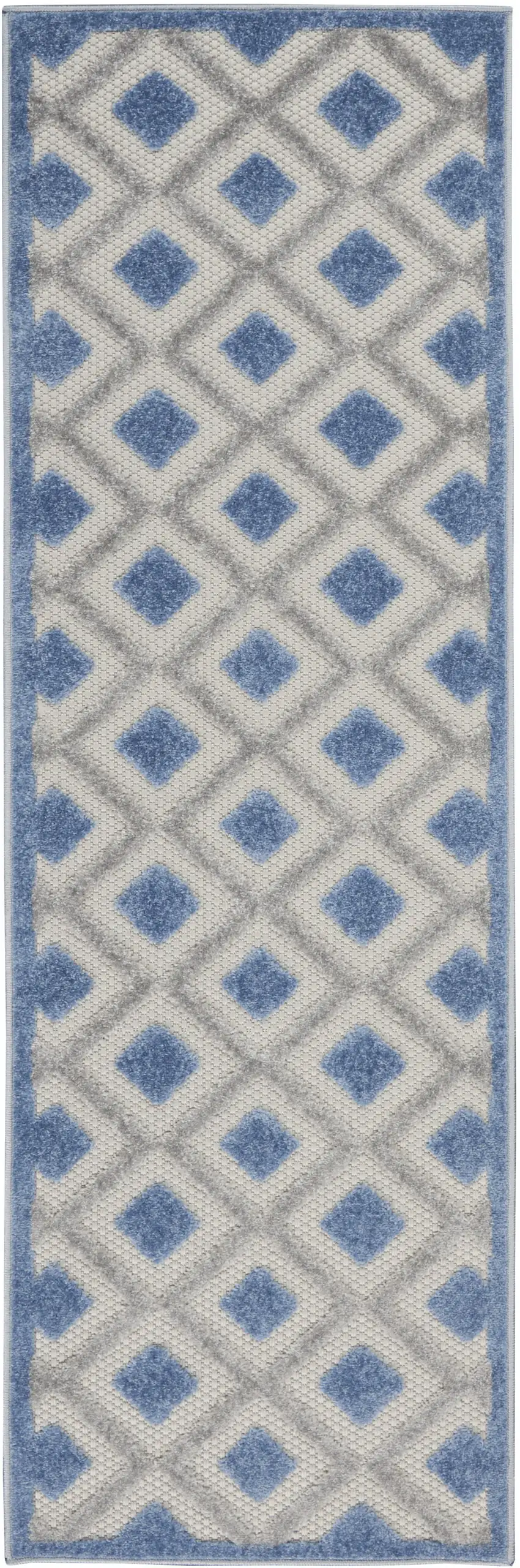 6' Blue And Gray Indoor Outdoor Runner Rug Photo 1