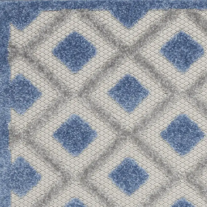 8' Blue And Gray Indoor Outdoor Runner Rug Photo 9