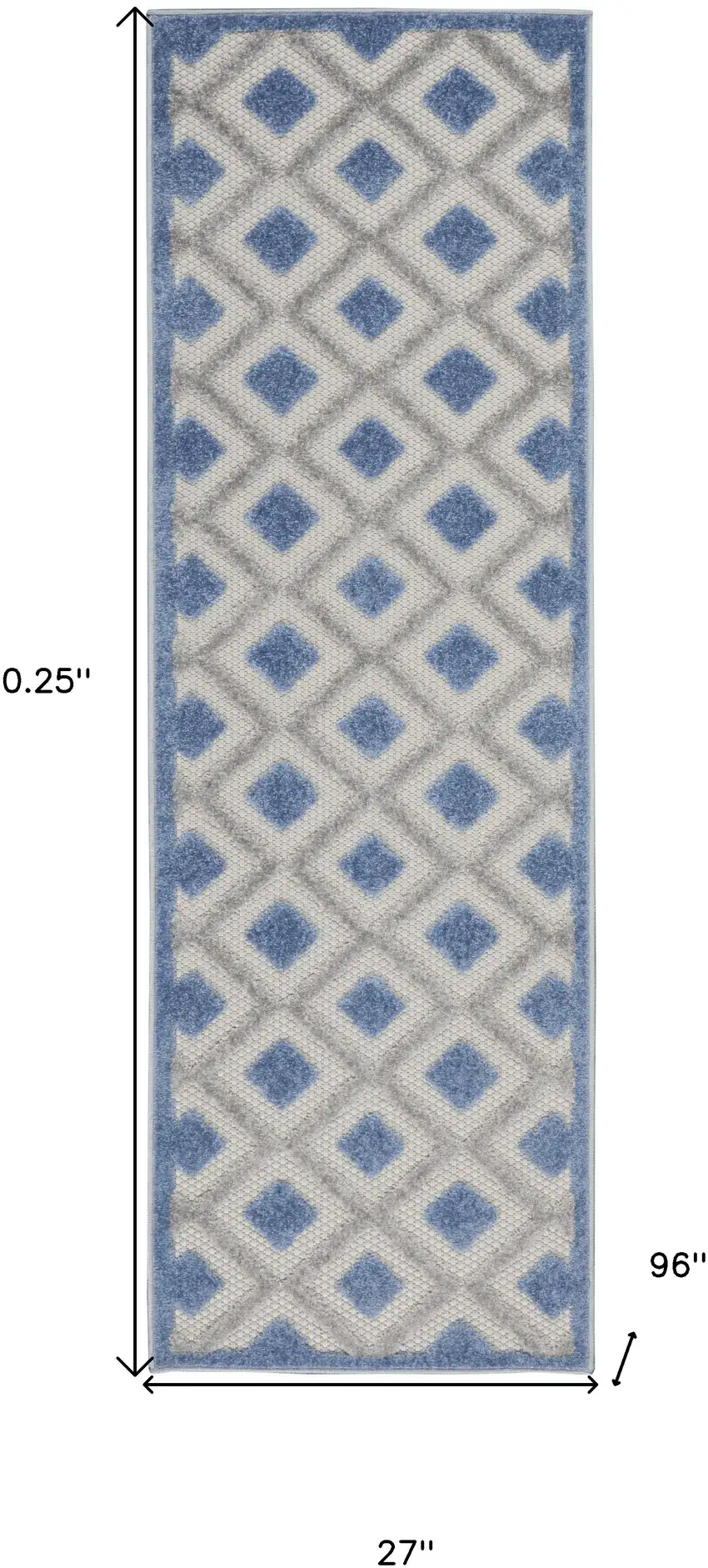 2' X 8' Blue And Grey Gingham Non Skid Indoor Outdoor Runner Rug Photo 5