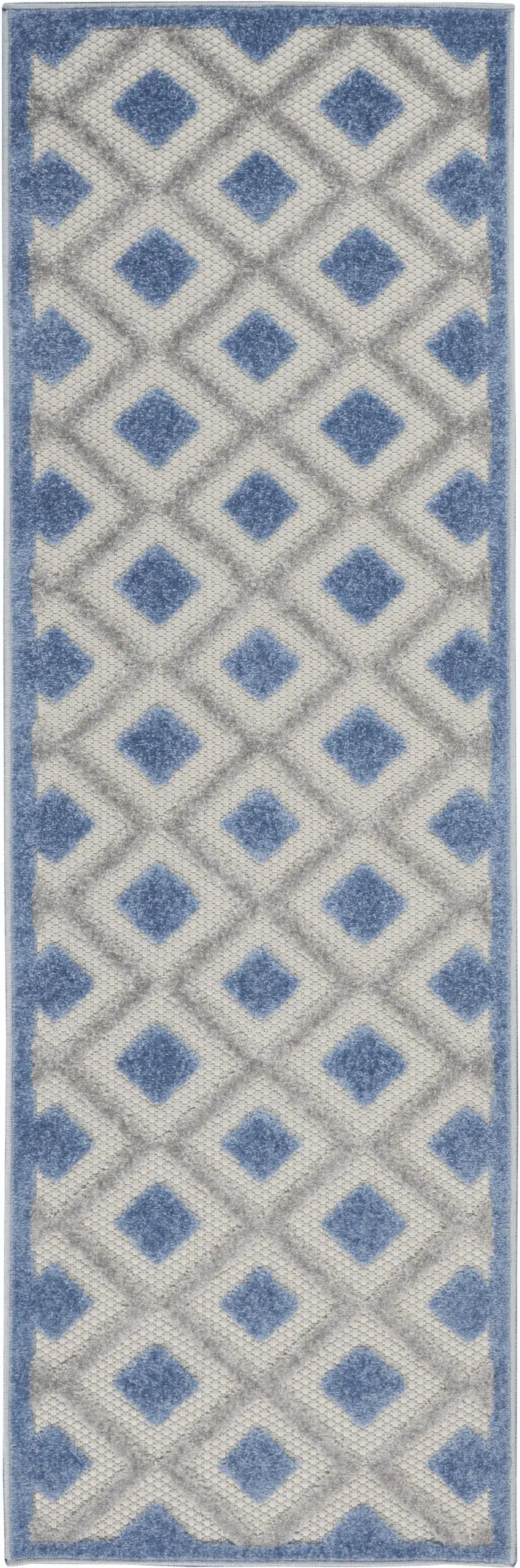 2' X 8' Blue And Grey Gingham Non Skid Indoor Outdoor Runner Rug Photo 2