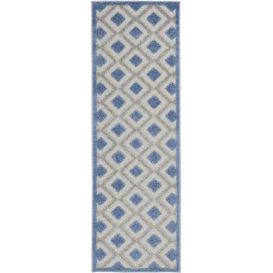 8' Blue And Gray Indoor Outdoor Runner Rug Photo 1