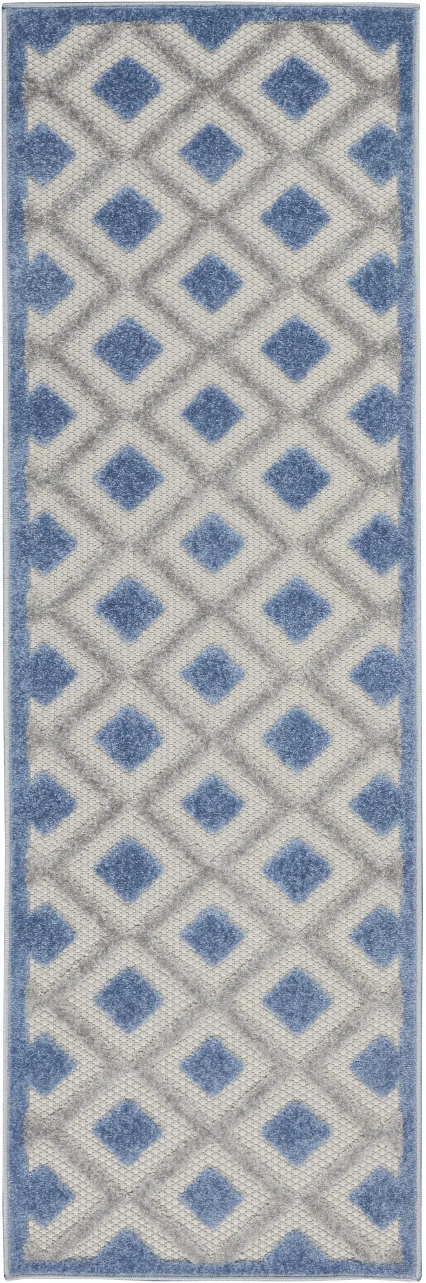 2' X 8' Blue And Grey Gingham Non Skid Indoor Outdoor Runner Rug Photo 1