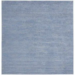 Photo of 7' X 7' Blue And Grey Square Striped Non Skid Indoor Outdoor Area Rug