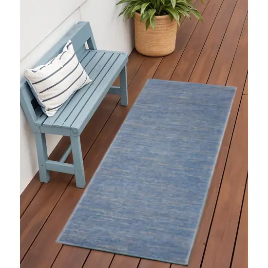 6' Blue And Gray Indoor Outdoor Runner Rug Photo 2
