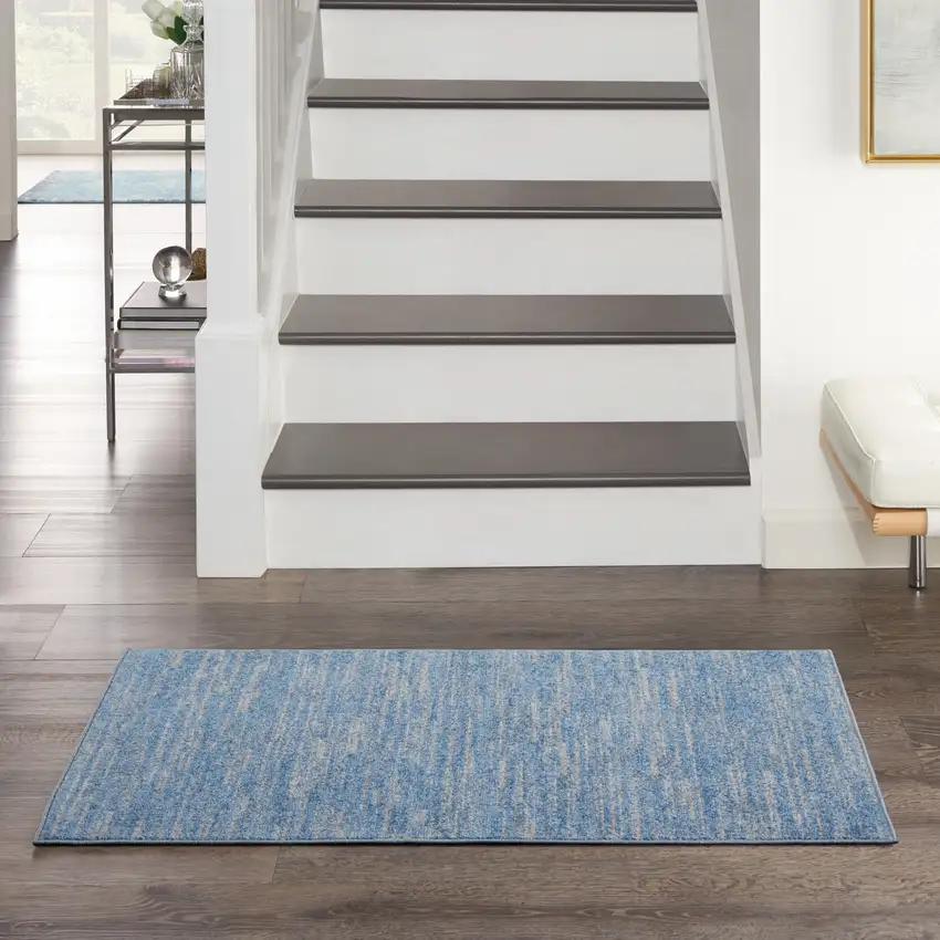 Blue And Gray Indoor Outdoor Runner Rug Photo 5