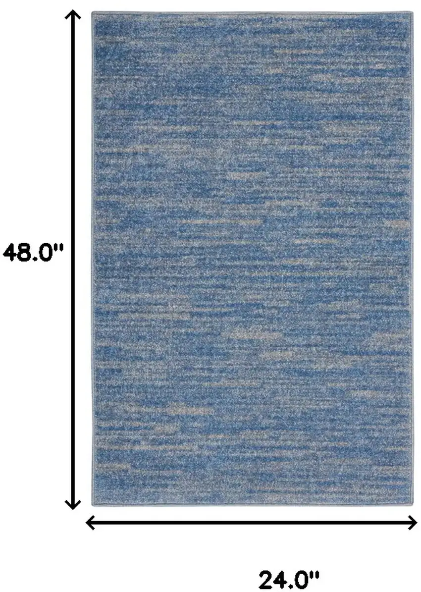 2' X 4' Blue And Grey Striped Non Skid Indoor Outdoor Runner Rug Photo 6