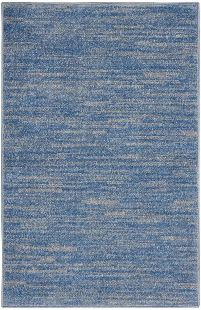 2' X 4' Blue And Grey Striped Non Skid Indoor Outdoor Runner Rug Photo 1