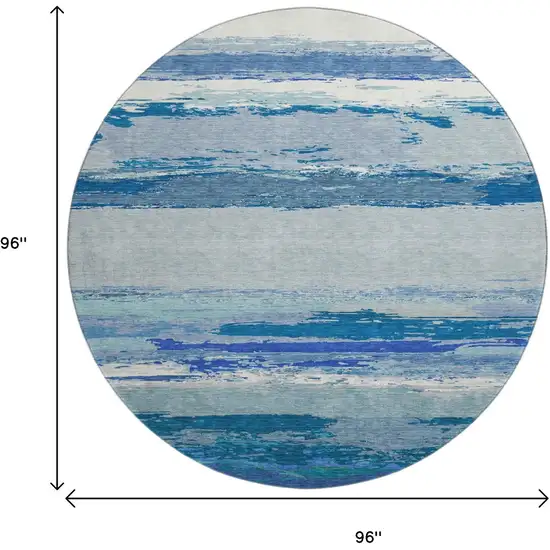 8' X 8' Blue And Ivory Abstract Washable Round Rug With UV Protection Photo 9