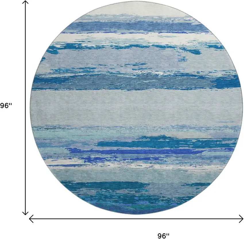 8' X 8' Blue And Ivory Abstract Washable Round Rug With UV Protection Photo 9