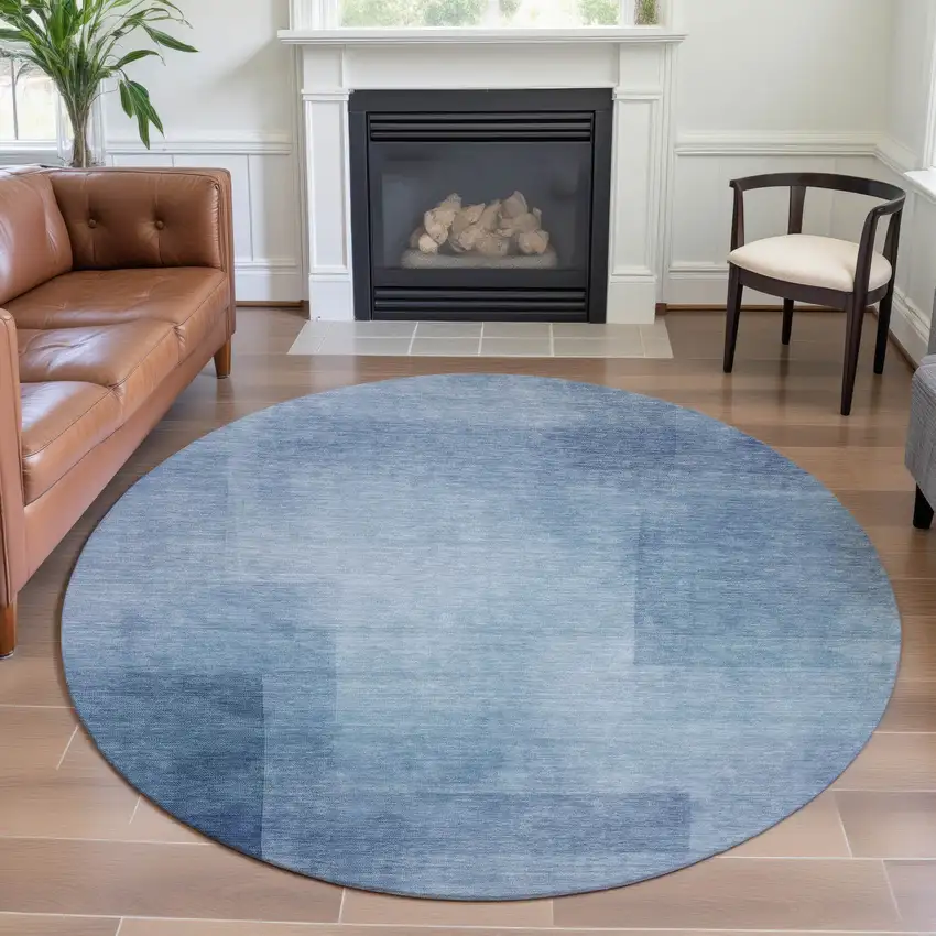 8' X 8' Blue And Ivory Geometric Washable Round Rug With UV Protection Photo 4