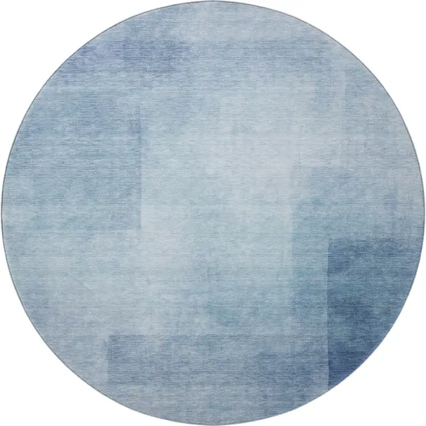 8' X 8' Blue And Ivory Geometric Washable Round Rug With UV Protection Photo 3