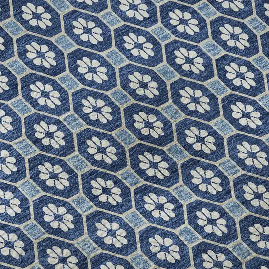 8' X 8' Blue And Ivory Geometric Washable Round Rug With UV Protection Photo 8