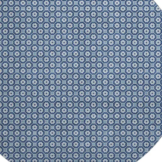 8' X 8' Blue And Ivory Geometric Washable Round Rug With UV Protection Photo 2