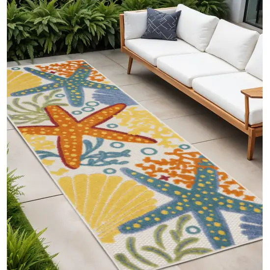 8' Blue And Orange Indoor Outdoor Runner Rug Photo 2