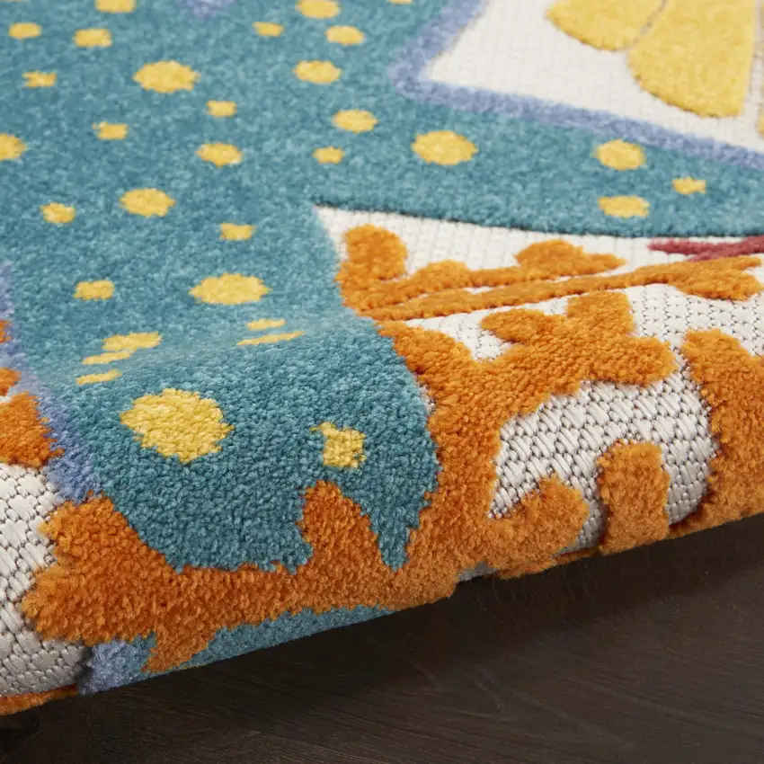 8' Blue And Orange Indoor Outdoor Runner Rug Photo 7