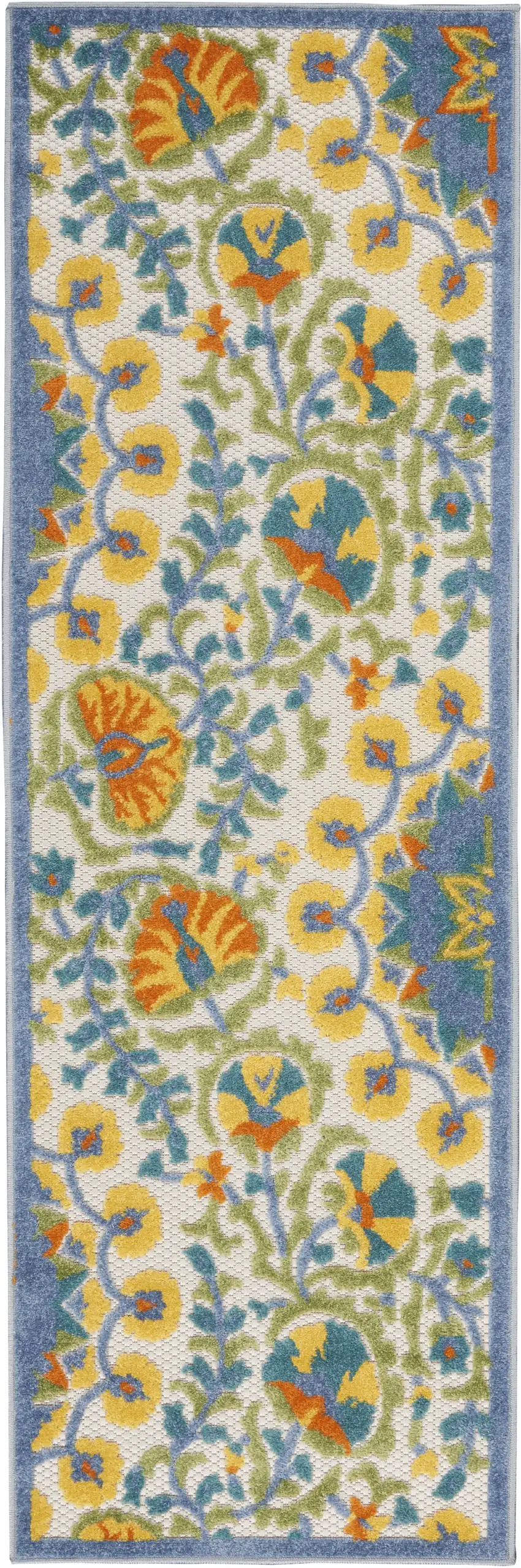 2' X 8' Blue And Orange Toile Non Skid Indoor Outdoor Runner Rug Photo 1